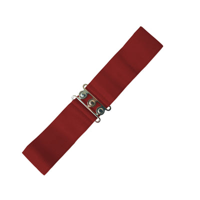 Image of cinch waist belt in burgundy with metal clasp