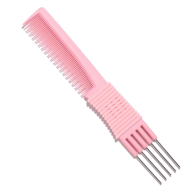 Pink teasing comb with metal pik on end