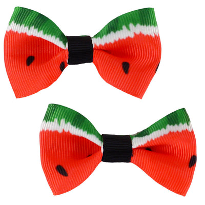 Set of two watermelon bow hair clips with black middle band