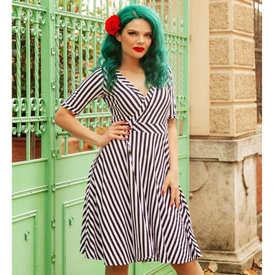  Black and White Striped Dress 1950s Dresses for Women Vertical  Stripes Halloween Costumes 50s Vintage Rockabilly Retro Short Sleeve Button  Down Shirt Dress Cocktail Ball Party Cosplay Black S : Clothing