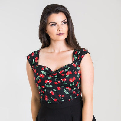 Image of Hell Bunny Cherry Pie Top - Black on standard model - front